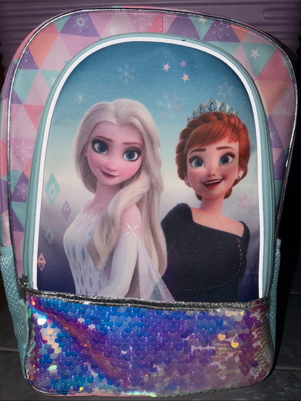 Disney Frozen Elsa & Anna Sequin Backpack - Purple, Blue, Pink